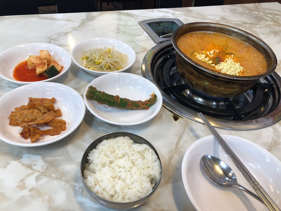 popular korean meal with pork kimch soup